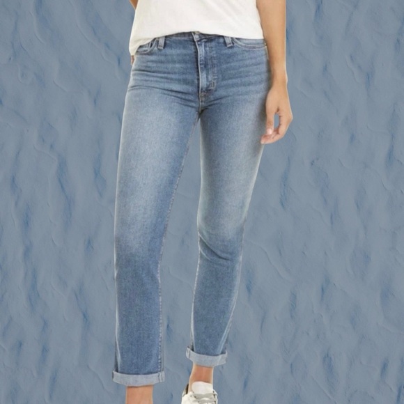 Hudson Jeans ‘Blair’ High Rise Straight Leg Cropped Jeans in Medium Blue Wash 27 - Picture 1 of 16
